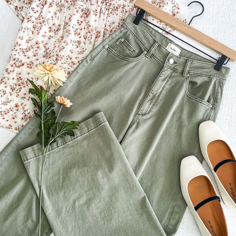 DL1961 sage greenwide leg jeans.